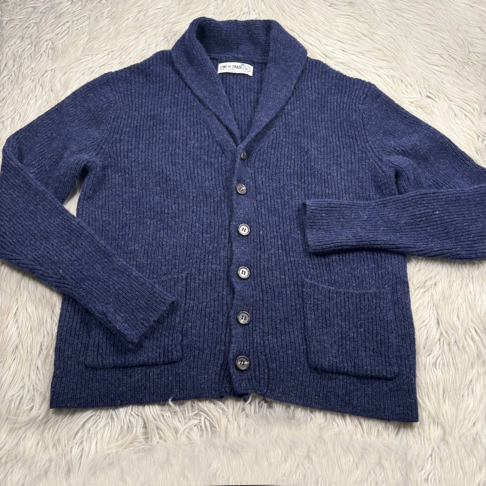 Line of Trade Men's XL Navy Shawl Collar Shetland Wool Cardigan Preppy